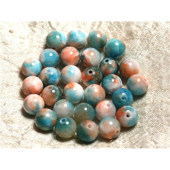 Fil 39cm 39pc env - Perles de Pierre - Jade Boules 10mm Bleu Turquoise Orange 