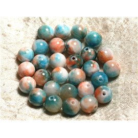 Thread 39cm approx 39pc - Stone Beads - Jade Balls 10mm Blue Turquoise Orange 