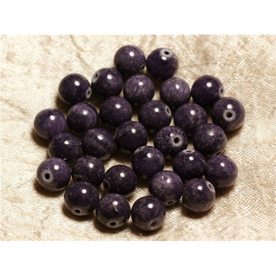 Fil 39cm 39pc env - Perles de Pierre - Jade Boules 10mm Bleu Violet Indigo 