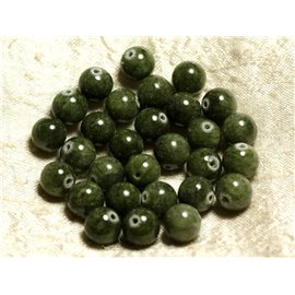 Filo 39 cm circa 39 pz - Perline di pietra - Palline di giada 10 mm Verde cachi 