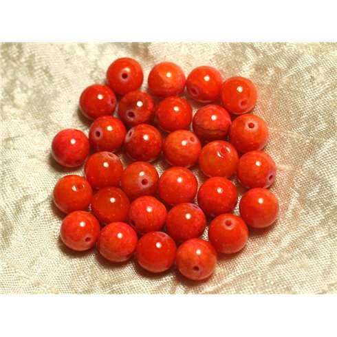 Fil 39cm 39pc env - Perles de Pierre - Jade Boules 10mm Orange 