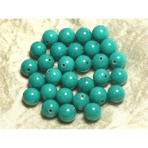 Fil 39cm 39pc env - Perles de Pierre - Jade Boules 10mm Vert Turquoise 