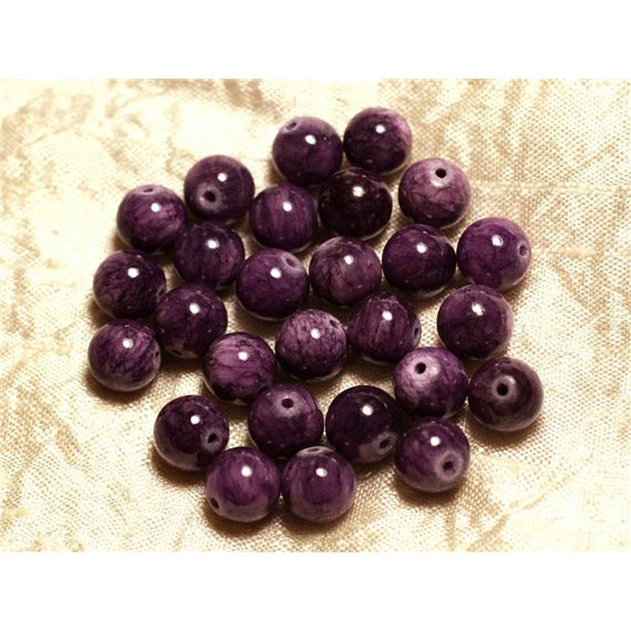 Fil 39cm 39pc env - Perles de Pierre - Jade Boules 10mm Violet Mauve 