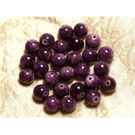 Thread 39cm approx 39pc - Stone Beads - Jade Balls 10mm Purple Mauve 