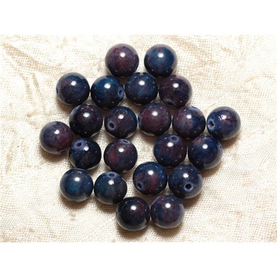 Fil 39cm 39pc env - Perles de Pierre - Jade Boules 10mm Bleu Nuit Violet 