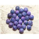 Fil 39cm 39pc env - Perles de Pierre - Jade Boules 10mm Bleu Mauve Rose 