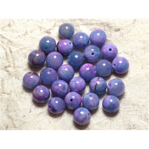 Fil 39cm 39pc env - Perles de Pierre - Jade Boules 10mm Bleu Mauve Rose 