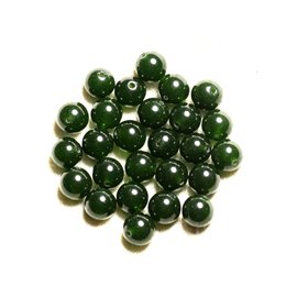 Filo 39 cm 37 pz circa - Perline di pietra - Palle di giada 10 mm Abete verde oliva 
