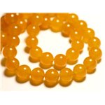 Fil 39cm 37pc env - Perles de Pierre - Jade Boules 10mm Jaune Orange Safran 