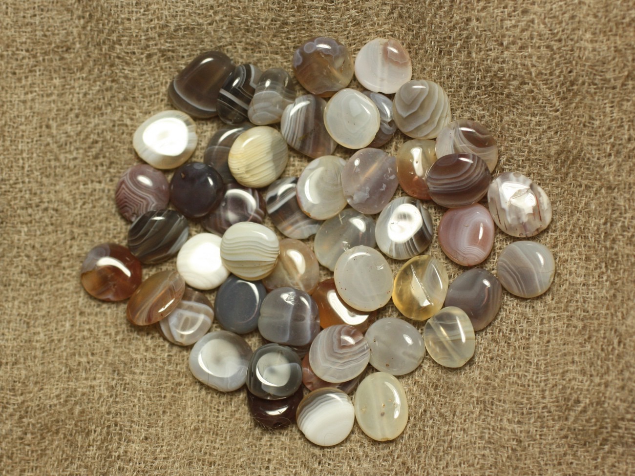 Fil 39cm 43pc env - Perles de Pierre - Agate Botswana ovales 7-9mm 