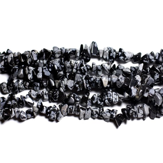 Fil 89cm 320pc env - Perles de Pierre - Obsidienne Flocon Rocailles Chips 5-10mm 