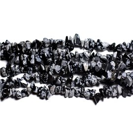 Fil 89cm 320pc environ - Perles Pierre Obsidienne Flocon Rocailles Chips 5-10mm gris noir