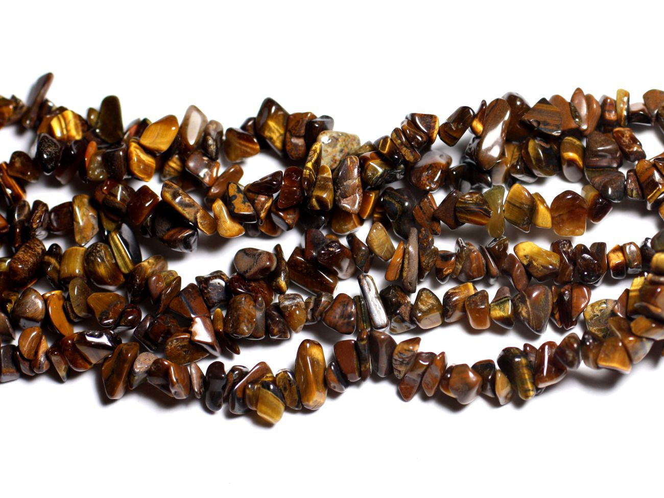 Fil 89cm 300pc env - Perles de Pierre - Oeil de Tigre Rocailles Chips 5-10mm 