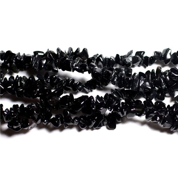 Fil 85cm 250pc env - Perles Pierre - Obsidienne Noir Fumé Rocailles Chips 4-10mm Noir Marron Taupe