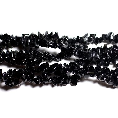 Fil 89cm 280pc env - Perles de Pierre - Obsidienne Rocailles Chips 5-10mm 