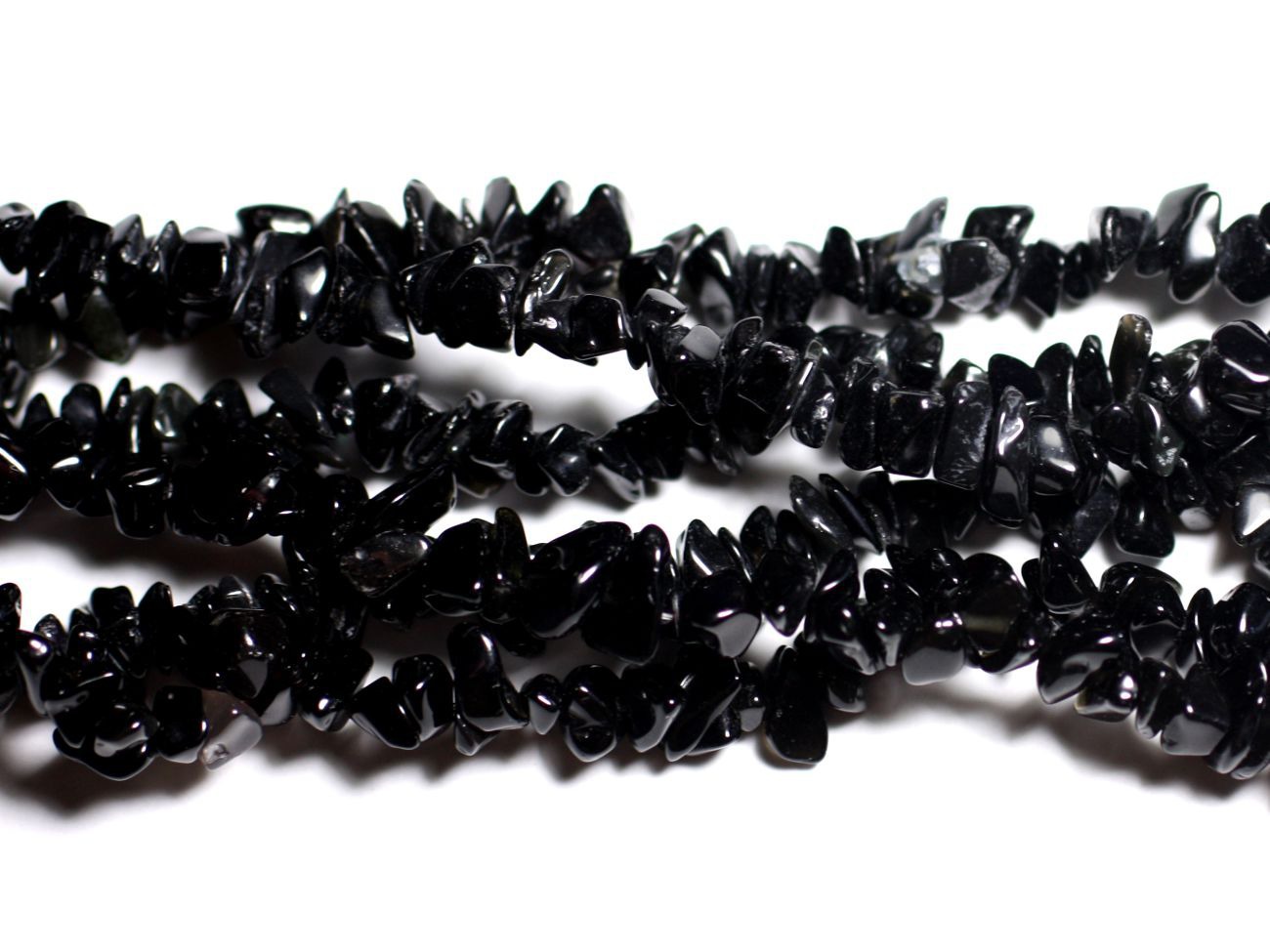 Fil 89cm 280pc env - Perles de Pierre - Obsidienne Rocailles Chips 5-10mm 