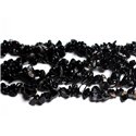 Fil 89cm 270pc env - Perles de Pierre - Onyx noir Rocailles Chips 5-10mm 
