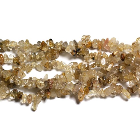 Fil 89cm 250pc env - Perles de Pierre - Quartz Rutile doré Rocailles Chips 5-10mm 