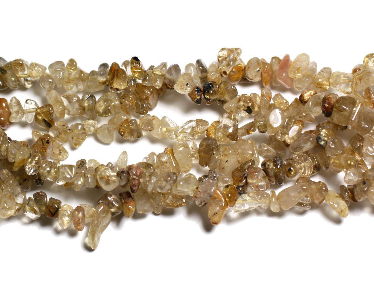 Fil 89cm 250pc env - Perles de Pierre - Quartz Rutile doré Rocailles Chips 5-10mm 
