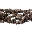 Fil 80cm 270pc env - Perles Pierre - Quartz Fumé Rocailles Chips 5-10mm Marron Gris Transparent