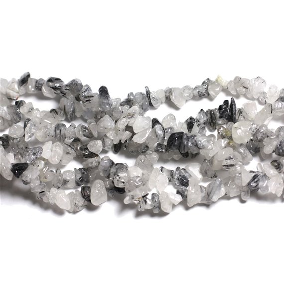 Fil 89cm 280pc env - Perles de Pierre - Quartz Tourmaline Rocailles Chips 5-10mm 