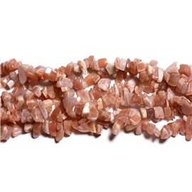 Fil 85cm 280pc environ - Perles Pierre de Soleil Rocailles Chips 4-10mm rose orange irisé