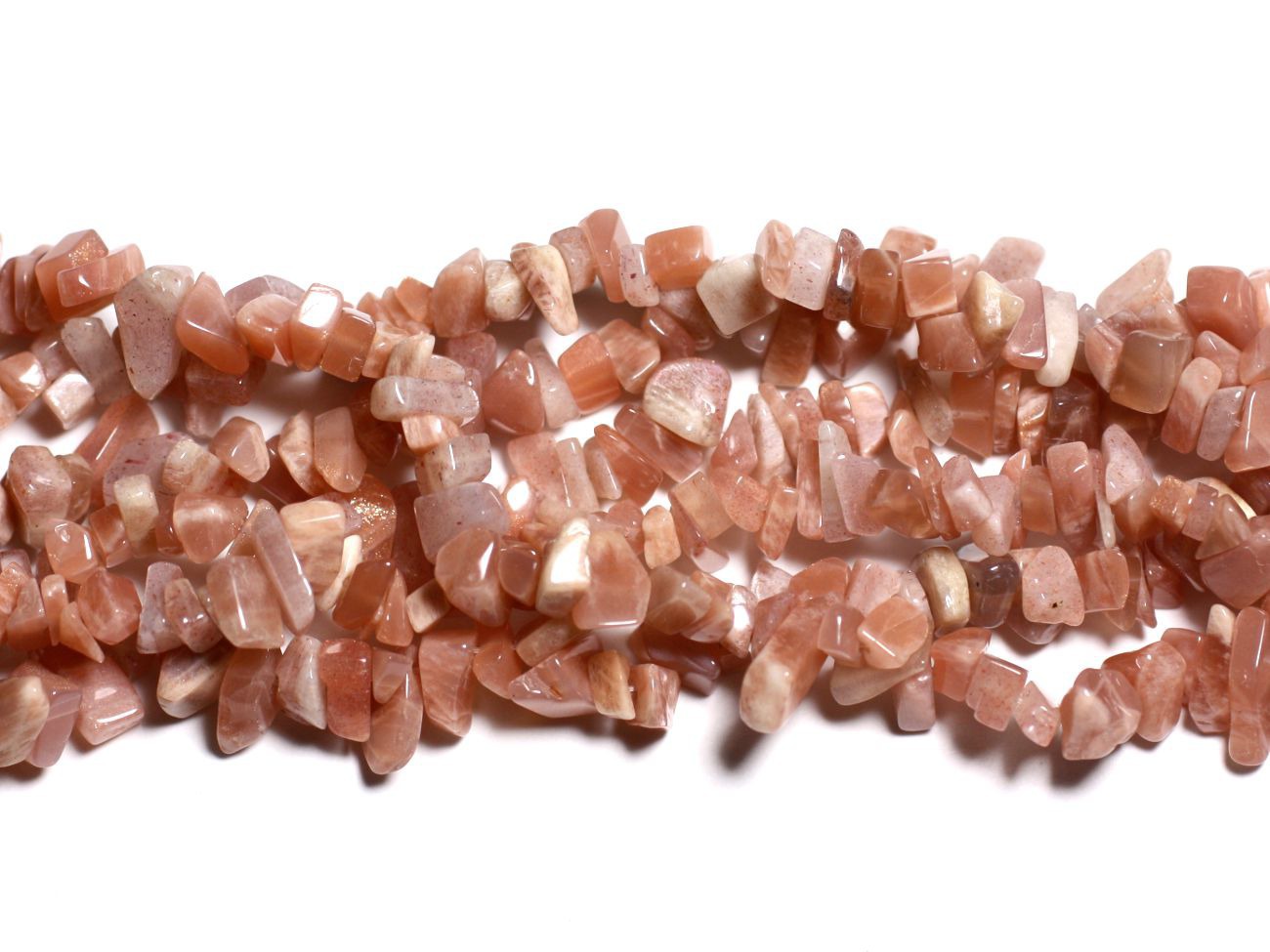 Fil 85cm 280pc environ - Perles Pierre de Soleil Rocailles Chips 4-10mm rose orange irisé