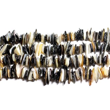 Fil 89cm 400pc env - Perles Nacre blanche et noire - Rocailles Chips Palets 8-20mm 
