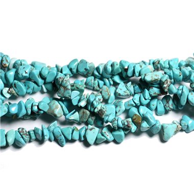 Fil 89cm 240pc env - Perles de Pierre - Turquoise Synthèse Rocailles Chips 5-10mm Bleu