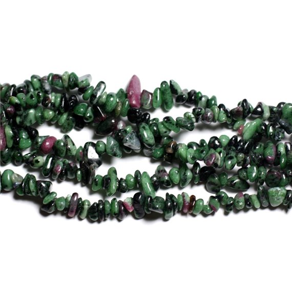 Fil 89cm 280pc env - Perles de Pierre - Rubis Zoisite Rocailles Chips 5-10mm 