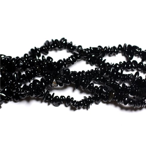 Fil 85cm 260pc env - Perles Pierre - Tourmaline Noire Rocailles Chips 5-10mm