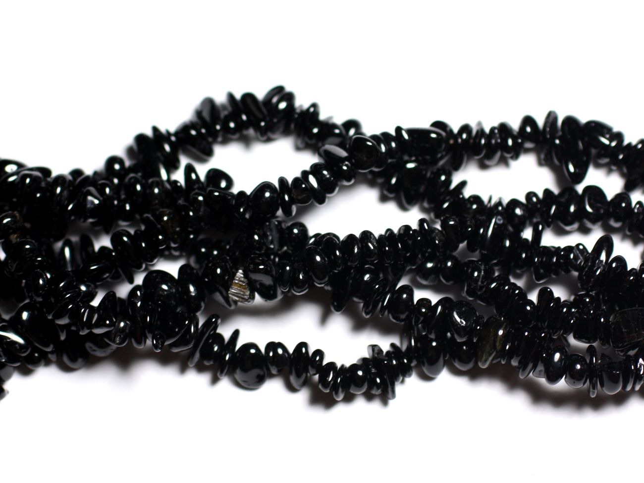 Fil 89cm 300pc env - Perles de Pierre - Tourmaline Noire Rocailles Chips 5-10mm 