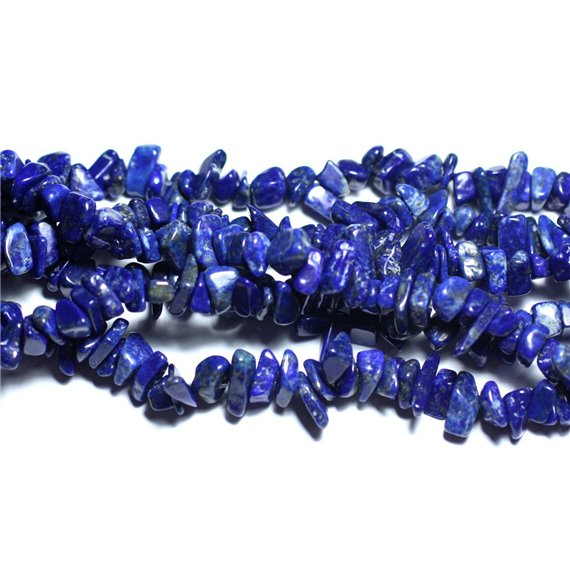 Fil 80cm 240pc environ - Perles Pierre - Lapis Lazuli Rocailles Chips 4-12mm bleu roi nuit doré