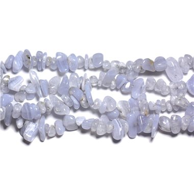 Fil 89cm 280pc env - Perles de Pierre - Calcédoine Bleue Rocailles Chips 5-10mm 