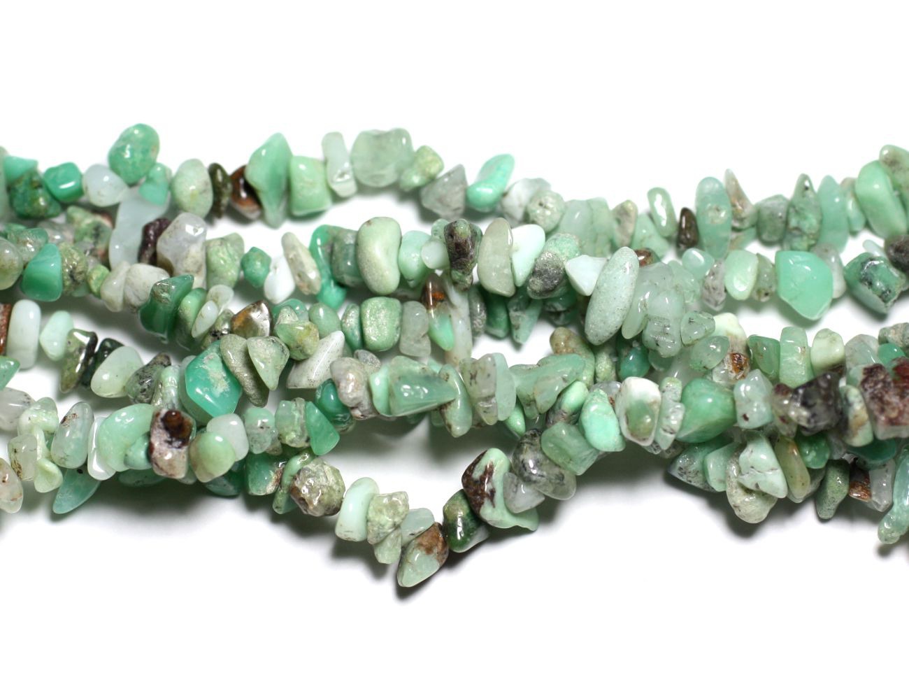 Fil 85cm 260pc env - Perles Pierre - Chrysoprase Rocailles Chips 5-10mm Vert Turquoise Blanc