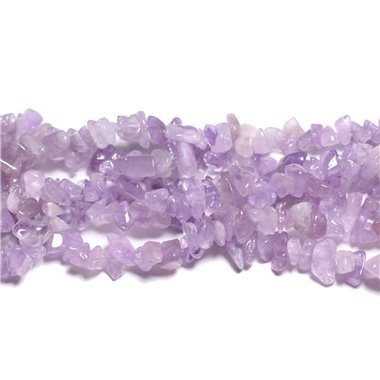 Fil 80cm 220pc env - Perles Pierre - Amethyste claire Rocailles Chips 5-10mm Violet Mauve Lavande