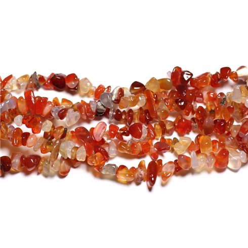 Fil 82cm 250pc env - Perles Pierre - Cornaline Rocailles Chips 5-10mm blanc orange rouge