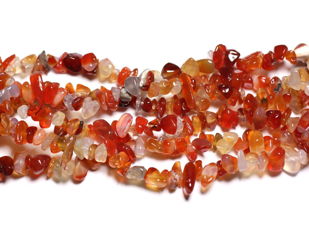 Fil 82cm 250pc env - Perles Pierre - Cornaline Rocailles Chips 5-10mm blanc orange rouge