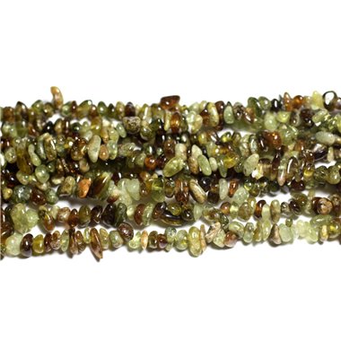 Fil 39cm 130pc env - Perles de Pierre - Grenat Vert Rocailles Chips 3-7mm 