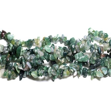 Fil 85cm 240pc env - Perles de Pierre - Agate Mousse Rocailles Chips 5-10mm