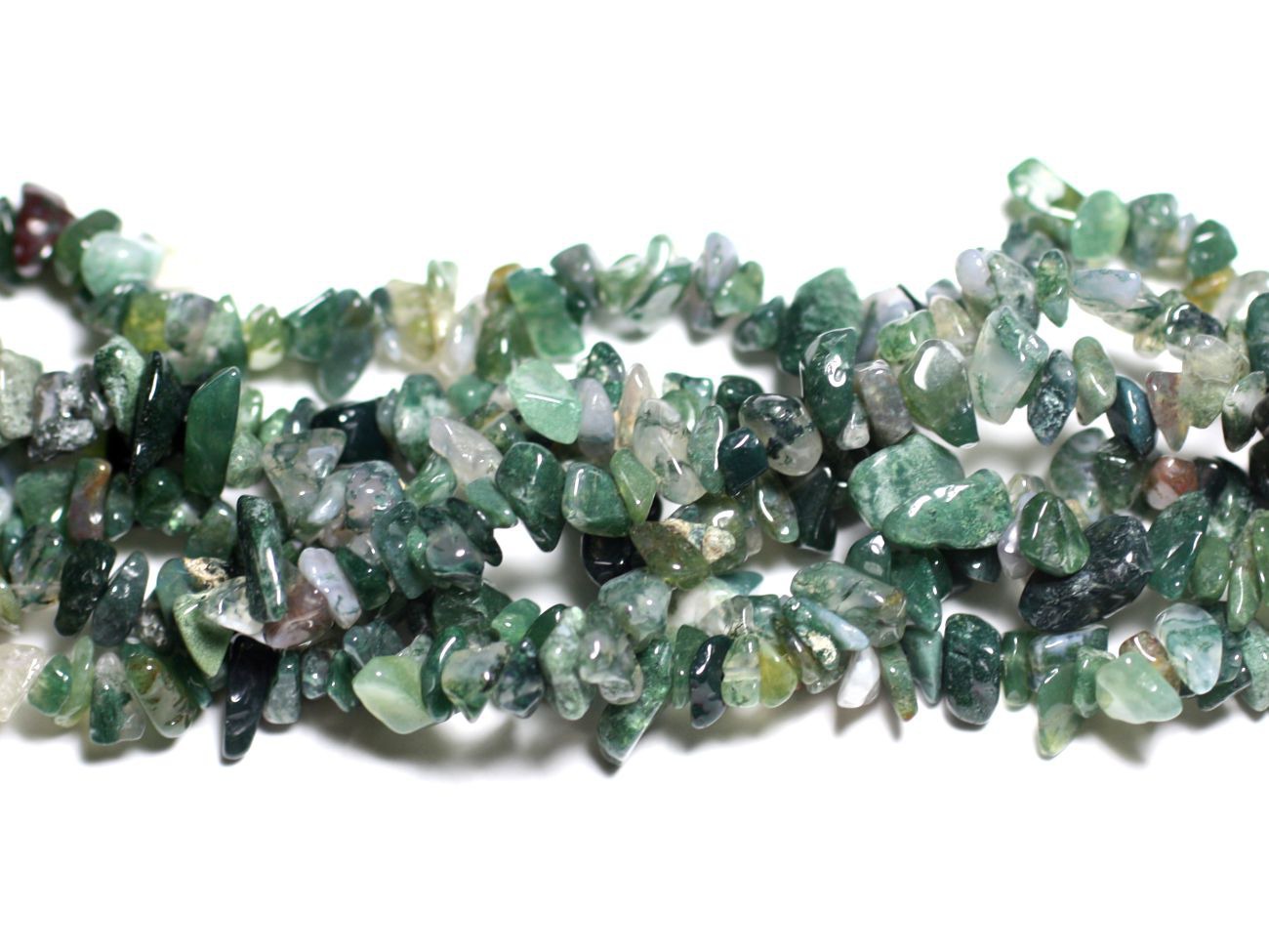 Fil 89cm 250pc env - Perles de Pierre - Agate Mousse Rocailles Chips 5-10mm 