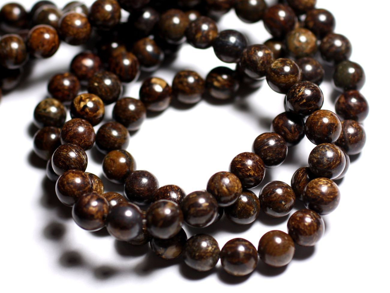 Fil 39cm 46pc env - Perles de Pierre - Bronzite Boules 8mm 
