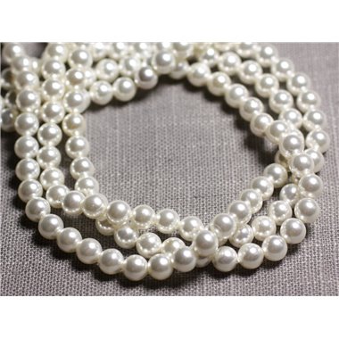 Fil 39cm 71pc env - Perles de Nacre teintée Boules 6mm Blanc 