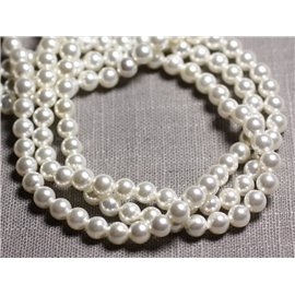 Thread 39cm 71pc approx - Tinted mother-of-pearl beads 6mm white balls 