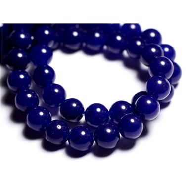 Fil 39cm 37pc env - Perles de Pierre - Jade Boules 10mm Bleu nuit 