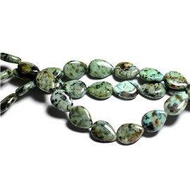 Fil 39cm 34pc env - Perles de Pierre - Turquoise Afrique Gouttes 11x8mm  Fil 39cm 34pc env - Perles de Pierre - Turquoise Afrique Gouttes 11x8mm