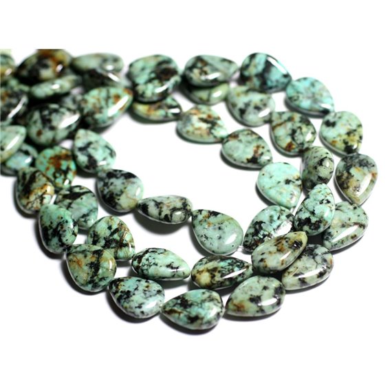 Fil 39cm 29pc env - Perles de Pierre - Turquoise Afrique Gouttes 14x10mm 