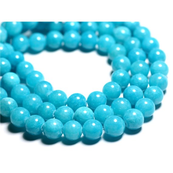 Fil 39cm 39pc env - Perles de Pierre - Jade Boules 10mm Bleu Turquoise 