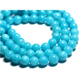 Thread 39cm approx 39pc - Stone Beads - Jade Balls 10mm Turquoise Blue 