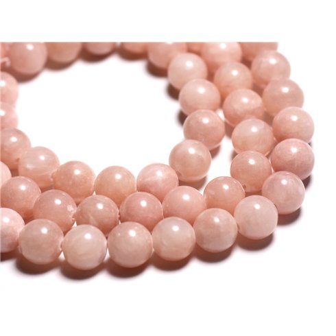 Fil 39cm 39pc env - Perles de Pierre - Jade Boules 10mm Rose Corail Pêche 